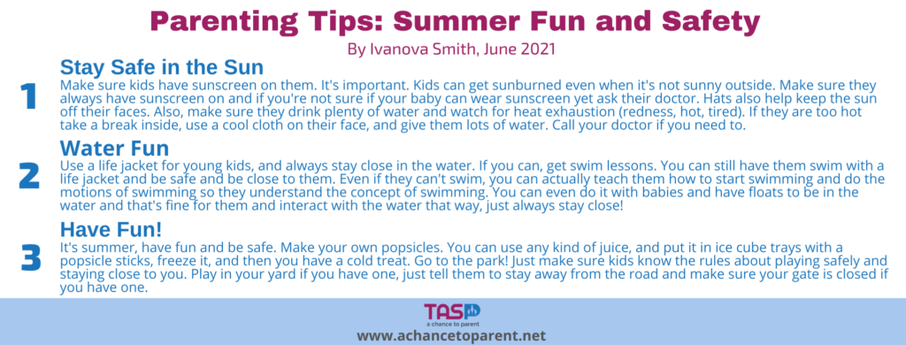 Parenting Tips JUNE Summer fun white horizontal graphic