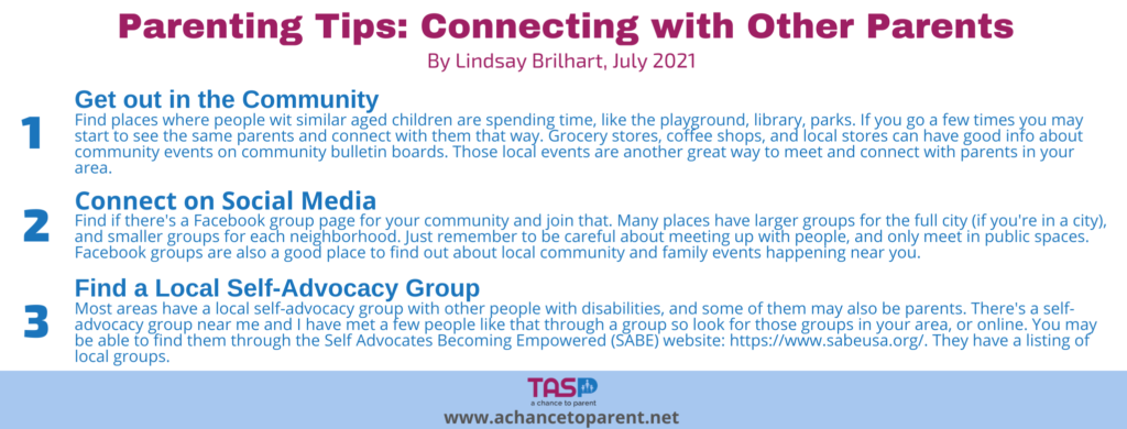 Copy of Parenting Tips JULY Connecting with other parents horizontal graphic