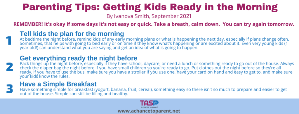 Copy of Parenting Tips SEPT Sept getting kids ready in the morning horizontal graphic